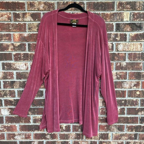 ATOC Womens Cardigan Slinky Liquid Knit Open Long Sleeve Pink Size 2X 3X Plus - Picture 2 of 11